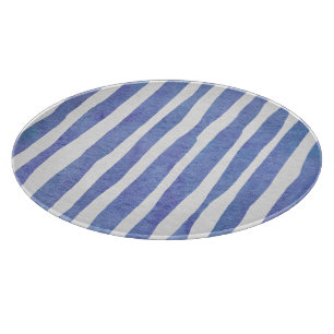 Planche À Découper Glass Cutting Board Round - Blue Stripe Pattern