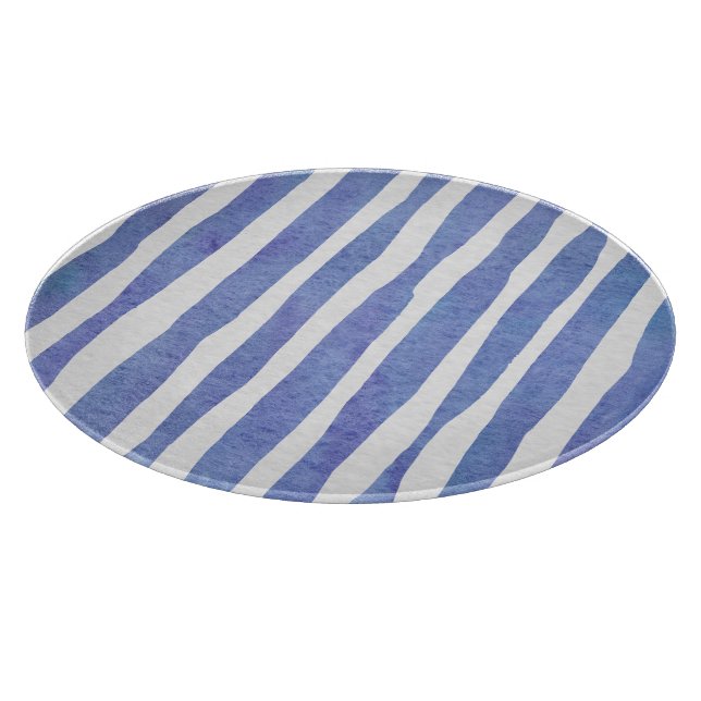 Planche À Découper Glass Cutting Board Round - Blue Stripe Pattern (Coin)