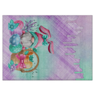 Planche À Découper Gnome De Lapin De Pâques Avec Oeufs De Panier