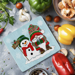 Planche À Découper Gnome de Noël cosy Bonhomme de neige Vacances d'hi