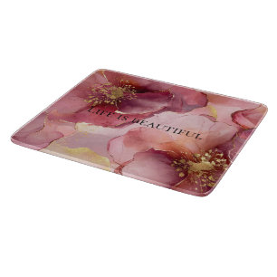 Planche À Découper Gold Blush Rose Bourgogne Floral Mariage