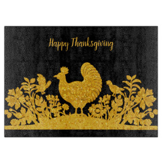 Planche À Découper Gold Thanksgiving Turquie Floral Cutboard