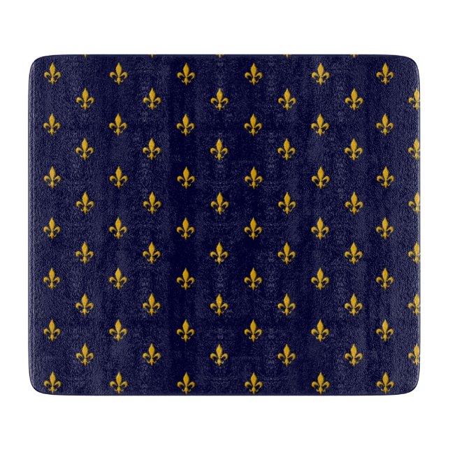 Planche À Découper Golden Fleur de Lis sur Navy Blue (Devant)
