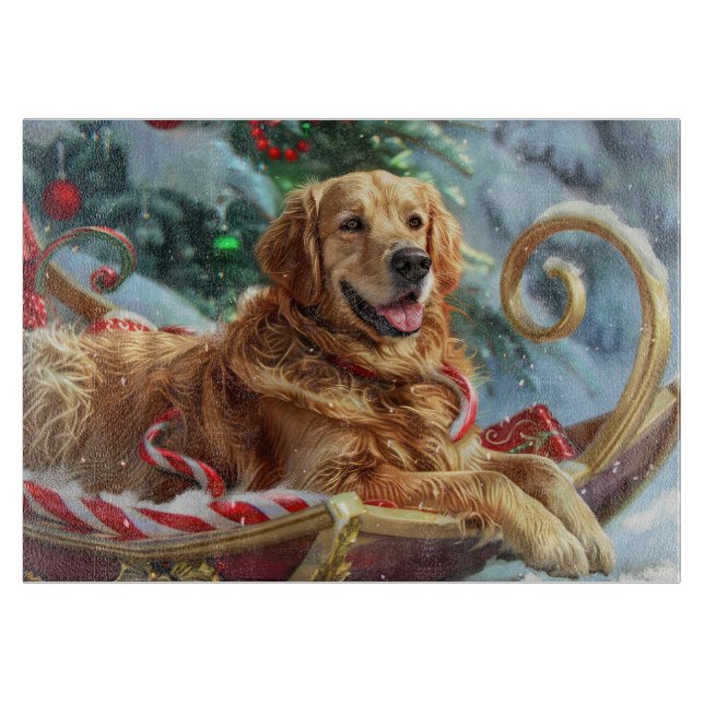 Planche À Découper Golden Retriever Chien Festif de Noël (Devant)
