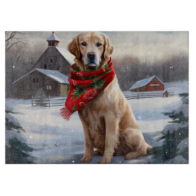 Planche À Découper Golden Retriever Dog in Snow Christmas (Devant)