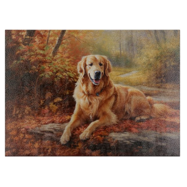 Planche À Découper Golden Retriever en automne Leaves automne Inspire (Devant)