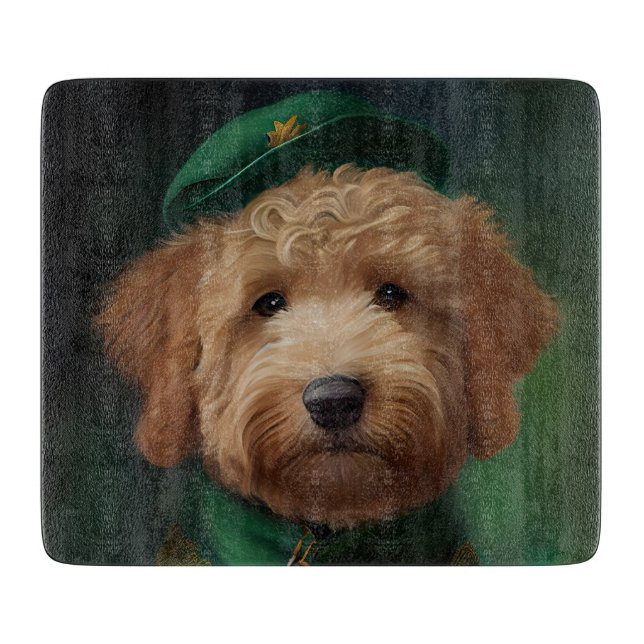 Planche À Découper Goldendoodle Dog en tenue de la Saint Patrick (Devant)