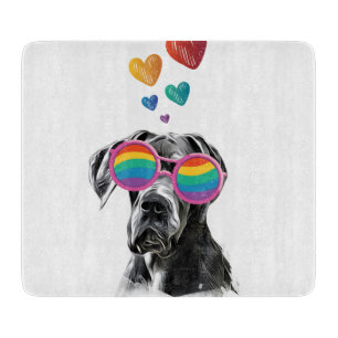 Planche À Découper Grand Danois avec coeurs Saint-Valentin