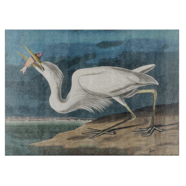 Planche À Découper Grande Peinture de la faune d'Audubon Heron blanc (Devant)