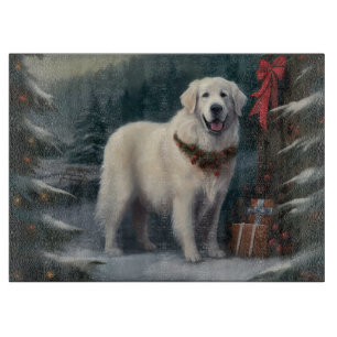 Planche À Découper Grande Pyrénées Chien dans la neige de Noël