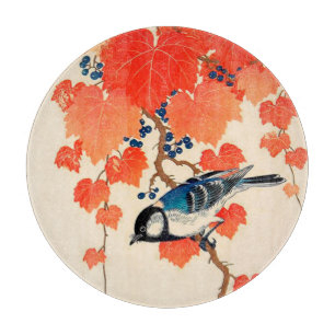 Planche À Découper Grapevine vintage d'automne et d'oiseaux japonais