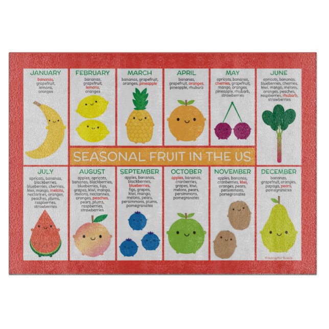 Planche À Découper Graphique des fruits saisonniers des États-Unis (Devant)