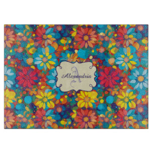 Planche À Découper Gras Contemporain Motif Floral Daisis Vibrants