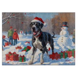 Planche À Découper Great Dane coule dans la neige avec le Casquette d