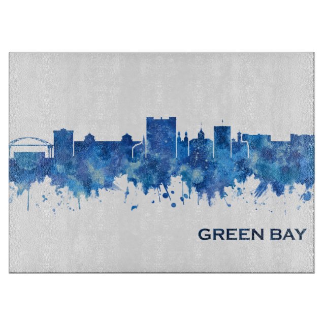Planche À Découper Green Bay Wisconsin Skyline Blue (Devant)