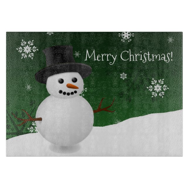 Planche À Découper Green Snowman Winter Scene Christmas Cutting Board (Devant)