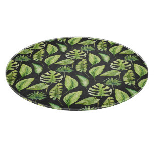 Planche À Découper Green Tropical Feuille Motif Botanique Noir