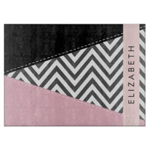Planche À Découper Grey Zigzag, Grey Chevron, Rose, Votre Nom