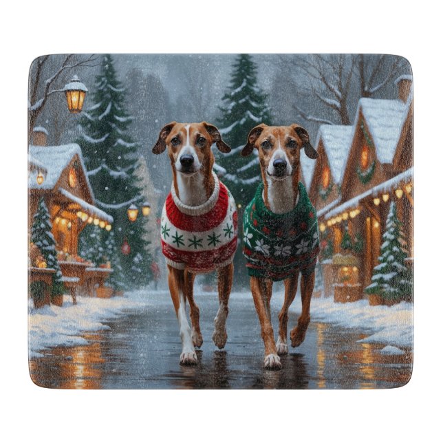 Planche À Découper Greyhound Dogs Christmas Snow Holiday (Devant)