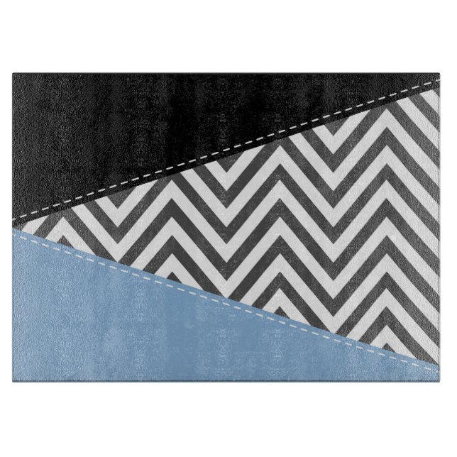 Planche À Découper Gris Zigzag, Gris Chevron, Motif Zigzag, Bleu (Devant)