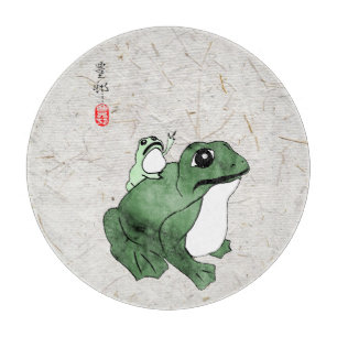 Planche À Découper Grosse grenouille Petit crapaud japonais 19e siècl