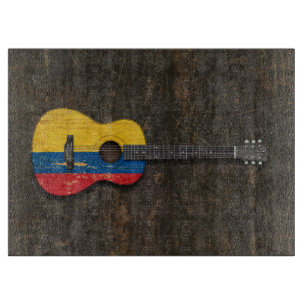 Planche À Découper Guitare acoustique rayée et utilisée de drapeau