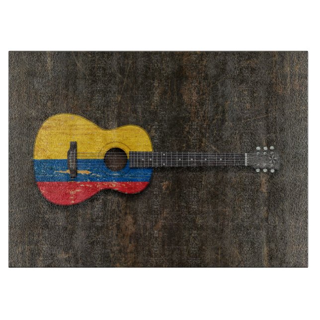 Planche À Découper Guitare acoustique rayée et utilisée de drapeau (Devant)