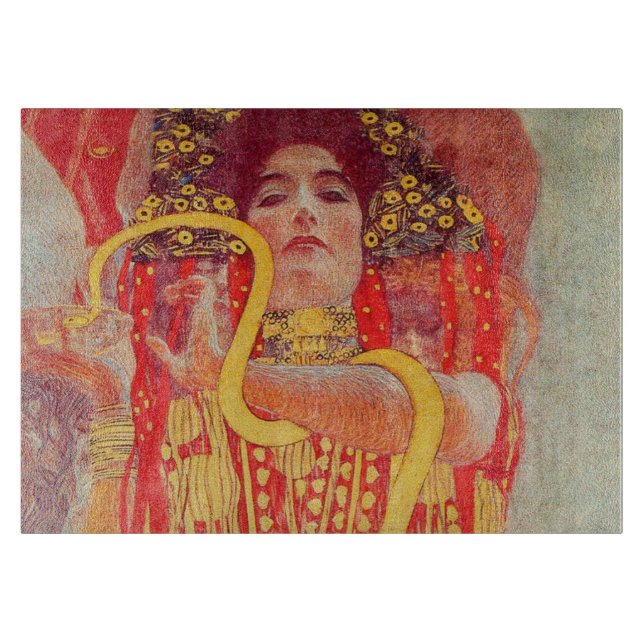 Planche À Découper Gustav Klimt Red Woman Gold Snake Peinture (Devant)
