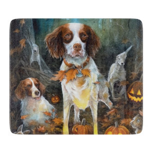 Planche À Découper Halloween Brittany Spaniel avec citrouilles effray