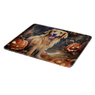 Planche À Découper Halloween Golden Retriever avec la peur Citrouille