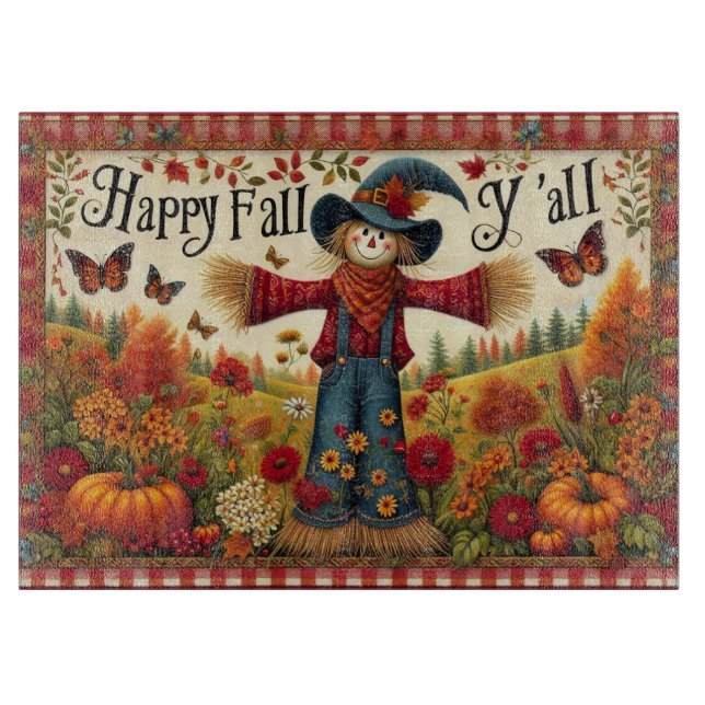 Planche À Découper Happy Fall Ya'll mignonne Scarecrow et automne Har (Devant)
