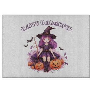 Planche À Découper Happy Halloween violet sorcière Citrouilles et cha