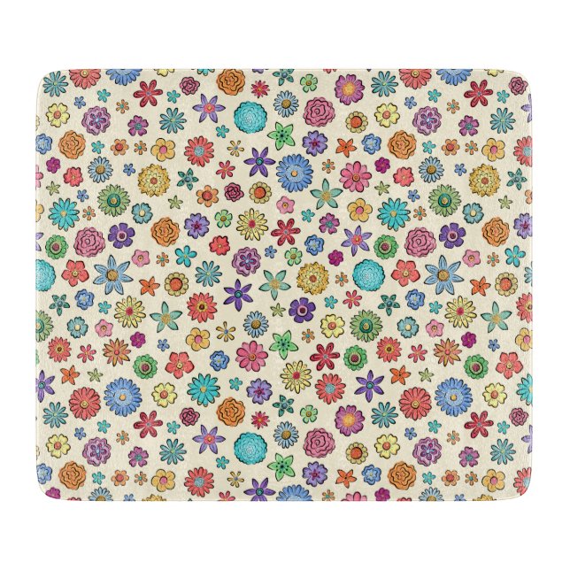 Planche à découper heureuse de fleurs (Devant)