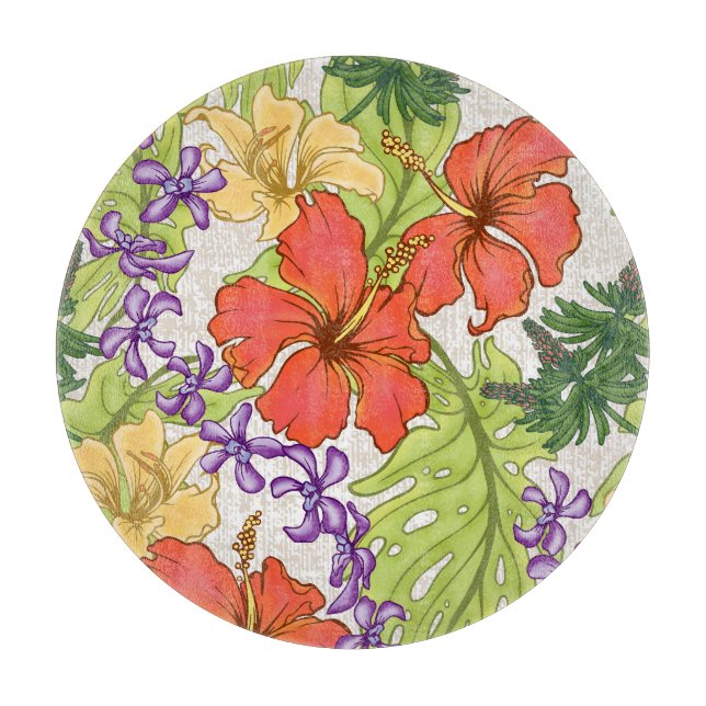 Planche À Découper Hibiscus et orchidées hawaïens tropicaux de Keleah (Devant)