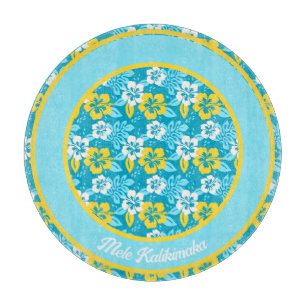 Planche À Découper Hibiscus hawaïen bleu motif floral