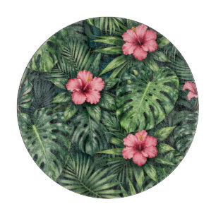 Planche À Découper Hibiscus Tropical Monstera Motif Jungle
