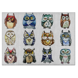 Planche À Découper Hiboux d'arc-en-ciel et aquarelle de chat