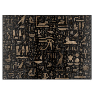 Planche À Découper Hiéroglyphes égyptiens antiques - noir et or