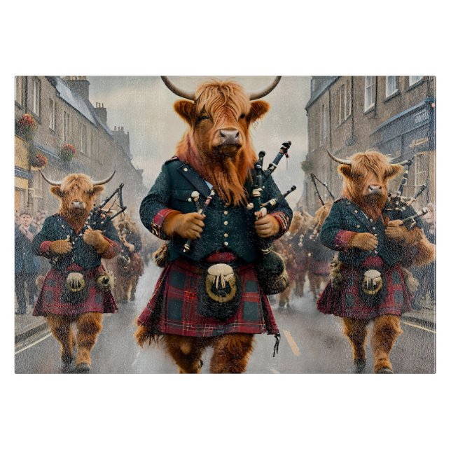 Planche À Découper Highland Harmony : Bagpipe Highland Cow Band (Devant)