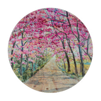 Planche À Découper Himalaya Cherry Roadside Aquarelle Paysage