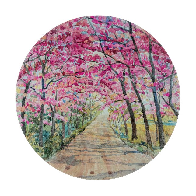 Planche À Découper Himalaya Cherry Roadside Aquarelle Paysage (Devant)