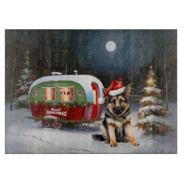 Planche À Découper Hiver Allemand Berger Caravane Noël Aventure (Devant)