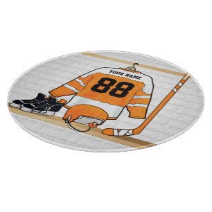 Planche À Découper Hockey sur glace orange et blanc personnalisé