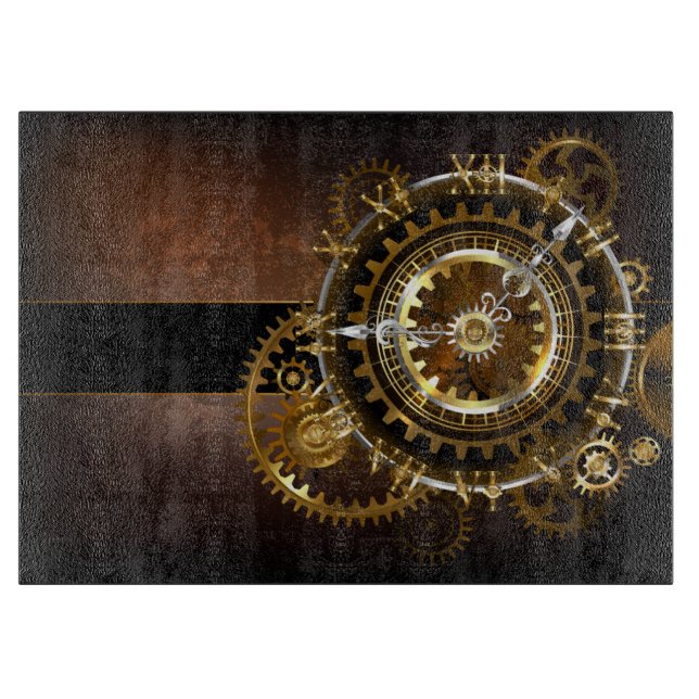 Planche À Découper Horloge Steampunk avec des engrenages anciens (Devant)