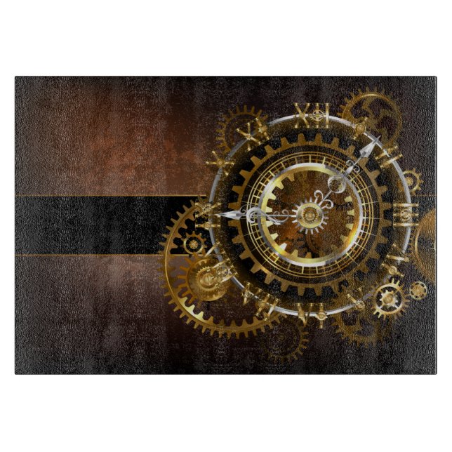 Planche À Découper Horloge Steampunk avec des engrenages anciens (Devant)