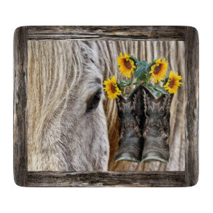 Planche À Découper Horse Cowboy Boots Sunflowers Barque