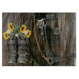 Planche À Découper Horse Cowboy Boots Sunflowers Rustic Barque