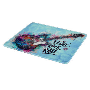 Planche À Découper I Love Rock N Roll Guitare Électrique Peinture