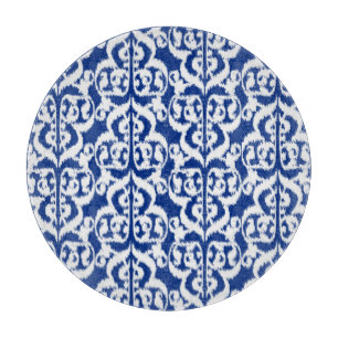 Planche À Découper Ikat Moorish Damask - bleu cobalt et blanc