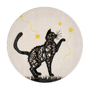Planche À Découper Illustration de chat noir étoiles ludiques